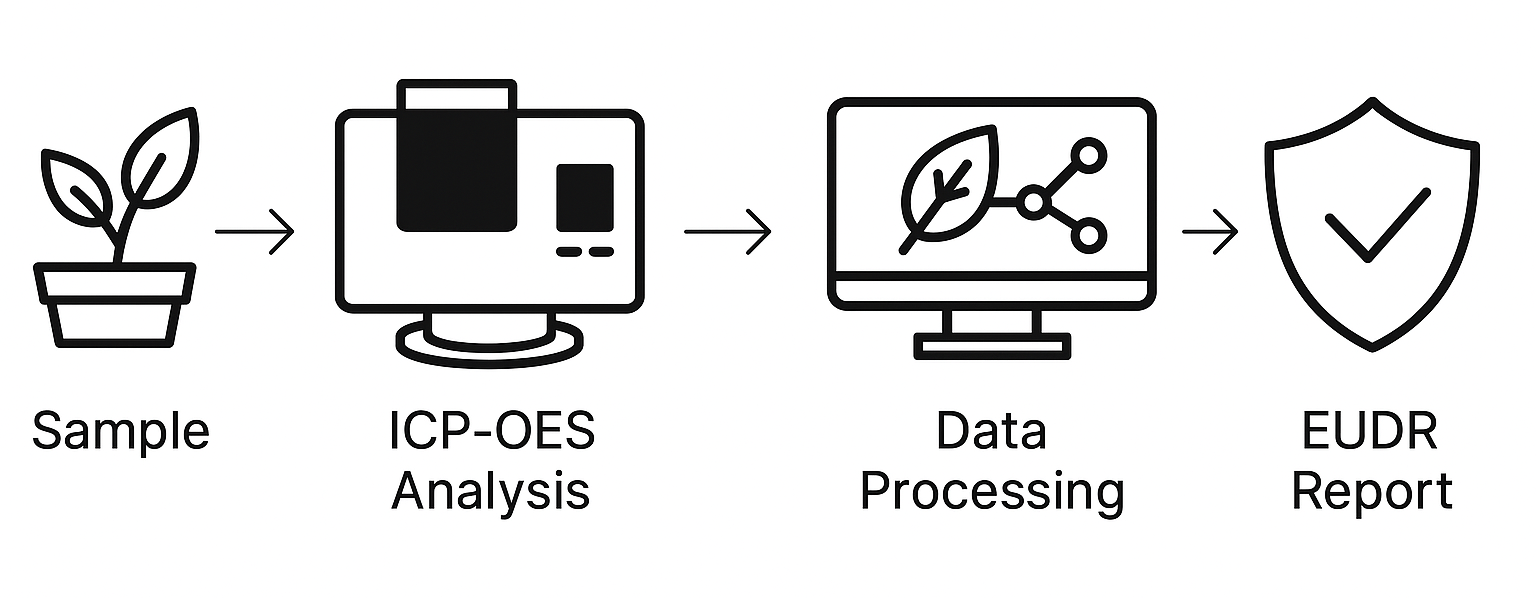 Sample → ICP-OES Analysis → Data Processing → EUDR Report